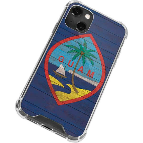 Guam Flag Dark Wood iPhone 14 Plus Clear Case